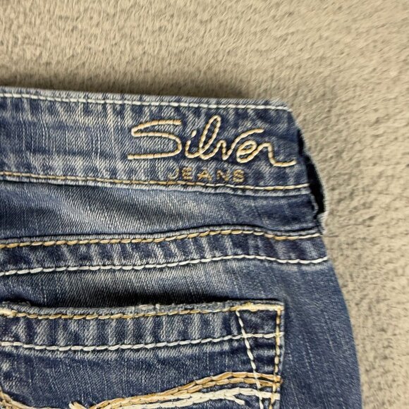 Silver Jeans Womens 24 Eden Flare Blue Cropped Cutoff Capri Thick Stitch Stretch - Picture 10 of 11